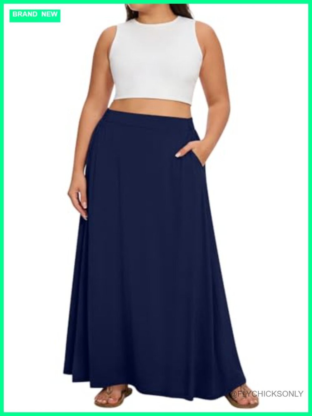 Plus Size Maxi Skirt with Pockets - High Waisted A-Line Flowy Elastic